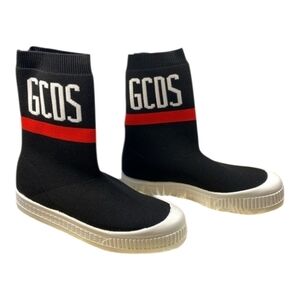 Kids Black Sock Boot Sneakers with Red Stripe